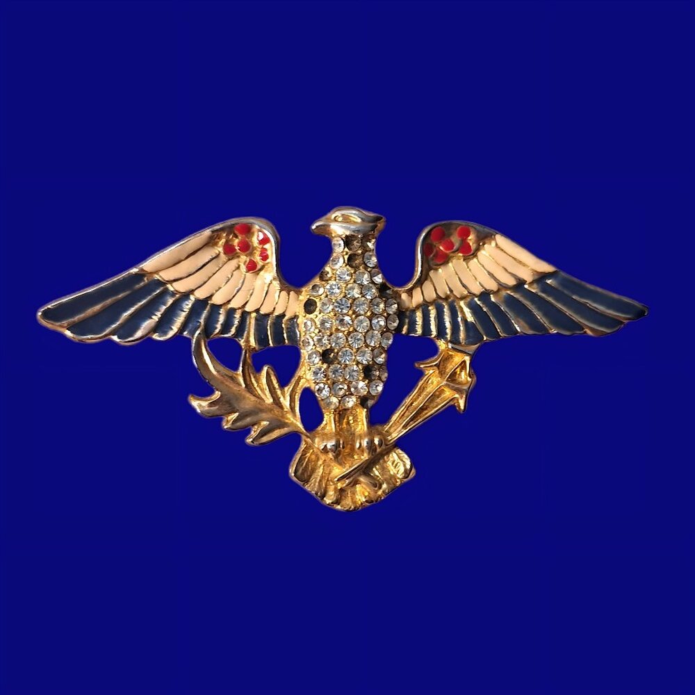 Vintage Eagle Enamel Brooch PIN Rhinestone Patriotic * Needs Repair*